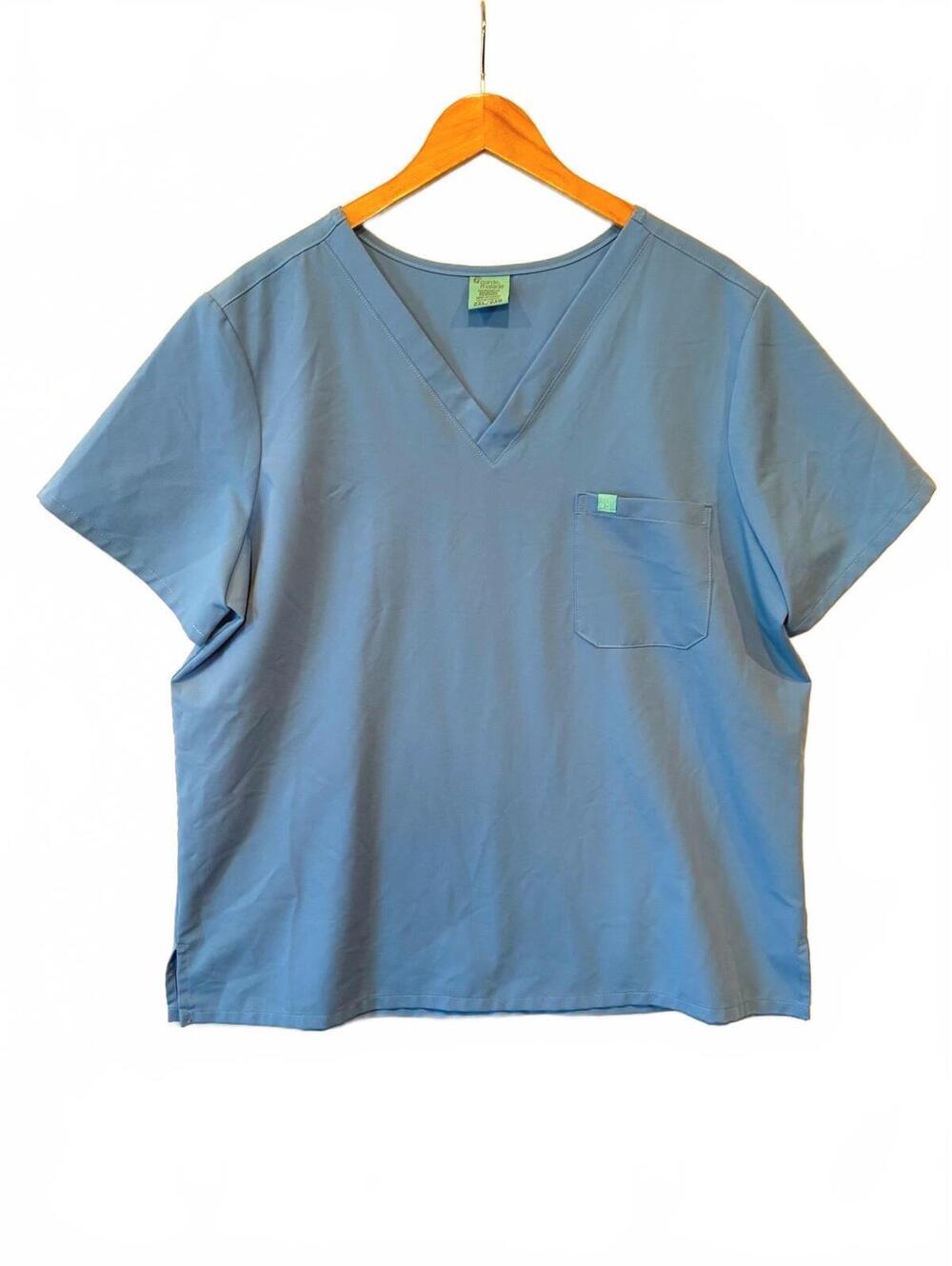Garde-Malade Scrub Top 2XL Blue V Neck One Pocket Stretch Made in Canada